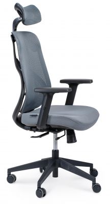 Кресло офисное / Имидж / черный пластик / серая сетка / серая ткань