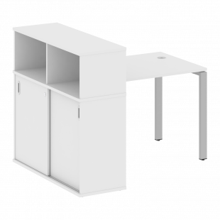 Metal System Стол письменный с шкафом-купе на П-образном м/к БП.РС-СШК-3.1 Белый/Серый металл 1410*1120*1098