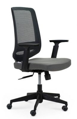 Кресло офисное / Лондон офис LB / черный пластик / серая сетка / серая ткань