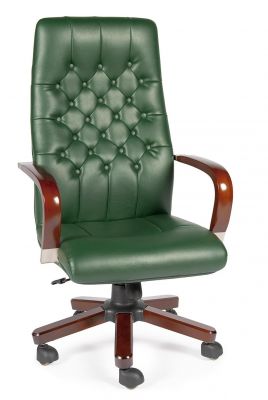 Кресло офисное / Честер / дерево / зеленая экокожа