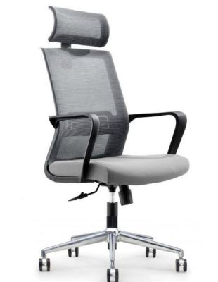 Кресло офисное / Интер / база хром / черный пластик / серая сетка / серая ткань