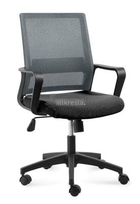 Кресло офисное / Бит LB / черный пластик / темно серая сетка / черная ткань