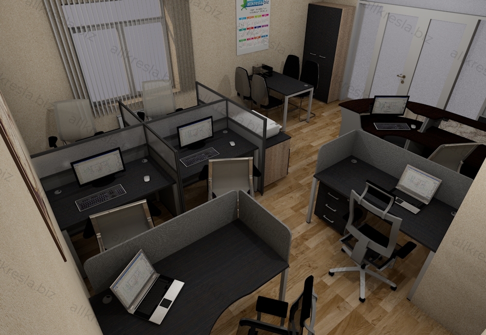 Дизайн проект - небольшой офис с ресепшн плюс 6 рабочих мест плюс место для приема