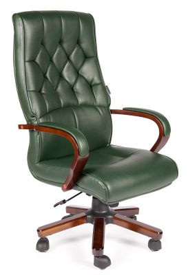 Кресло офисное / Ботичелли / дерево / зеленая экокожа