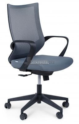 Кресло офисное / Спэйс LB / черный пластик / серая сетка / серая ткань