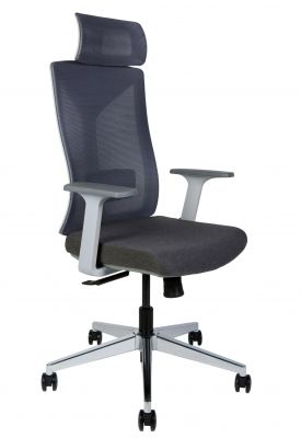 Кресло офисное / Бостон / серая сетка / серая ткань / серый пластик / хром крестовина