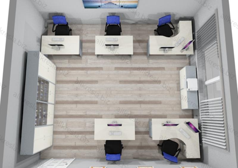 Дизайн проект 310599 - офис 5.3 на 5.8, 30 кв. метров, 5 рабочих мест, цвет Клен-Серый