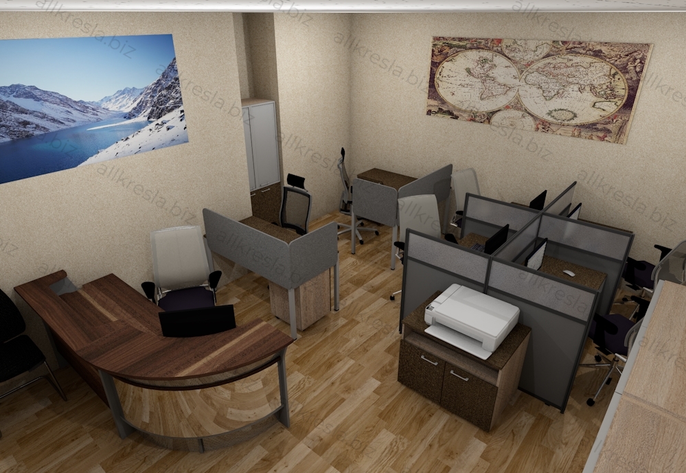 Дизайн проект - небольшой офис с ресепшн плюс 6 рабочих мест плюс место для приема