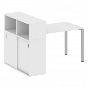 Metal System Стол письменный с шкафом-купе на П-образном м/к БП.РС-СШК-3.2 Белый/Серый металл 1610*1120*1098