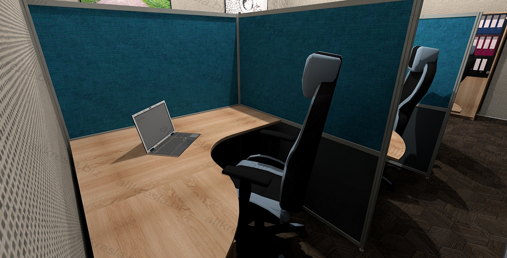 Дизайн проект - Недорогой офис с перегородками и двумя столами руководителя